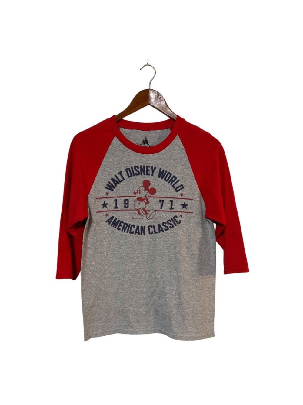 Walt Disney World Raglan Mickey Mouse American Classic Shirt Red Gray S